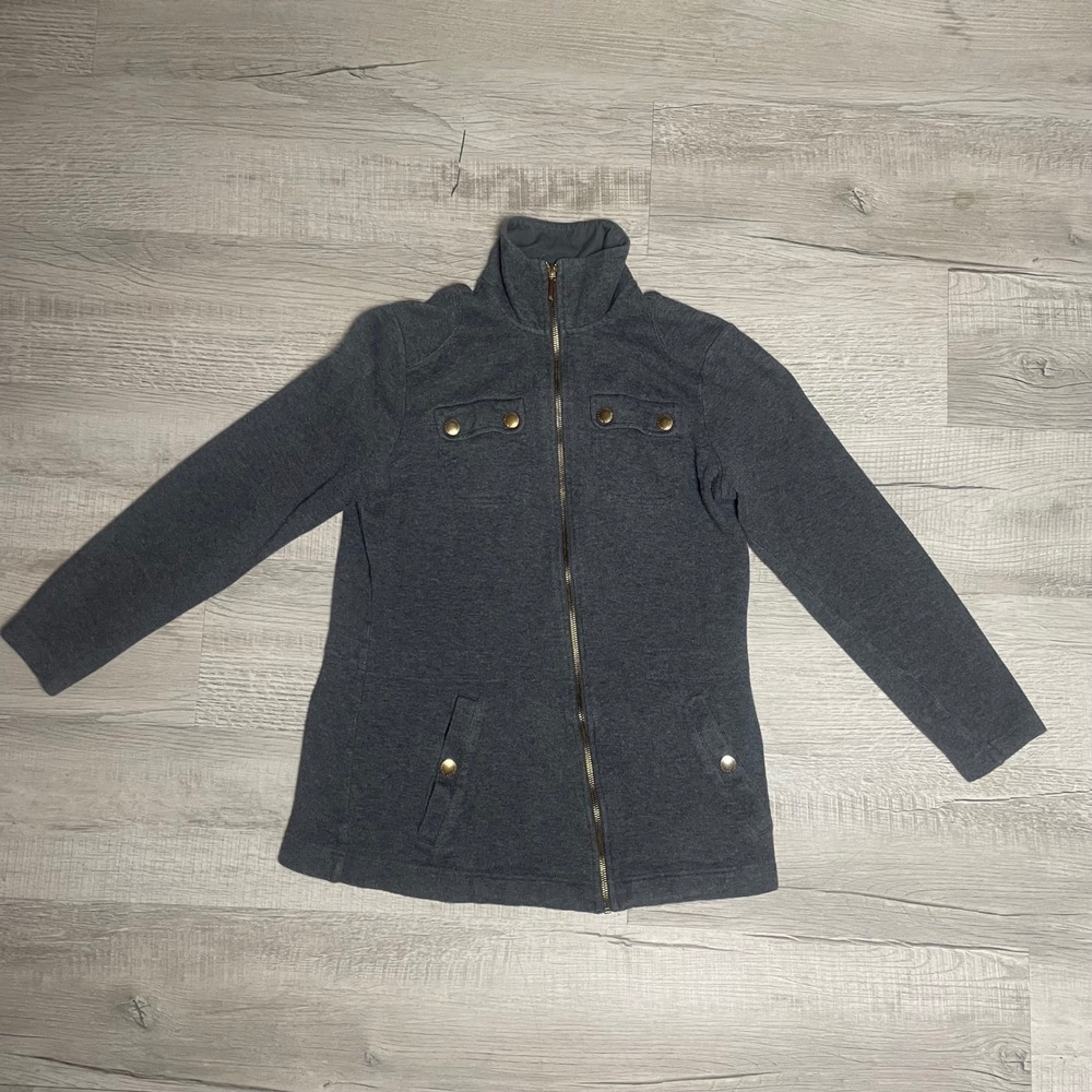Lauren Ralph Lauren Women‎ Med Gray Full Zip Cotton Cardigan Sweater Mock Neck